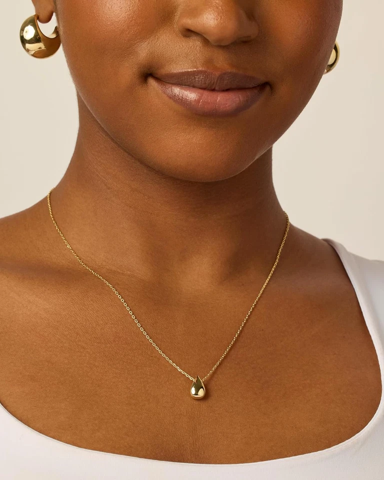 PAVOI Collar Colgante Pera Delicada Chapado en Oro 14K para Mujer | Cuello Colgante Lágrima Foto 2 de 4