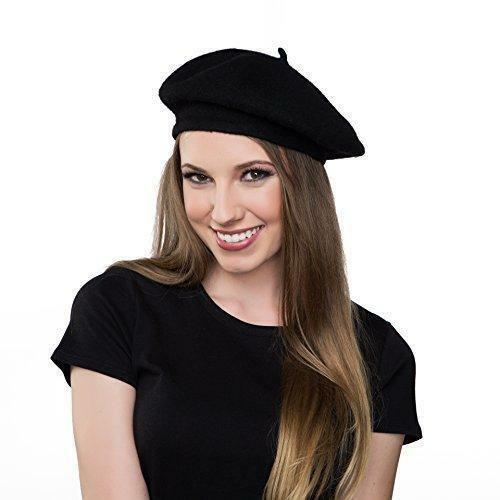Beret Hat Black Felt Polyester \