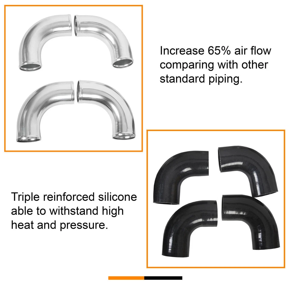 Kit de tubería en U intercooler de aluminio universal de 2 pulgadas con acoplador y abrazaderas en T Foto 3 de 4