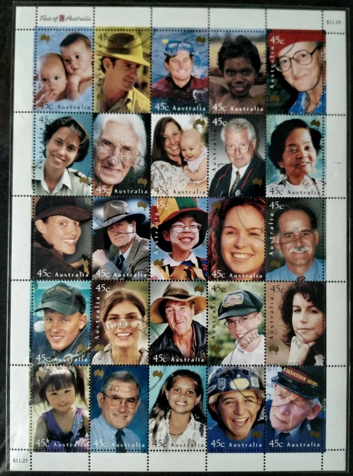2000 Face of Australia Full Sheet Fine Used (CTO, Original Gum)澳洲人面容小版张(原胶盖销) - Image 2 of 4