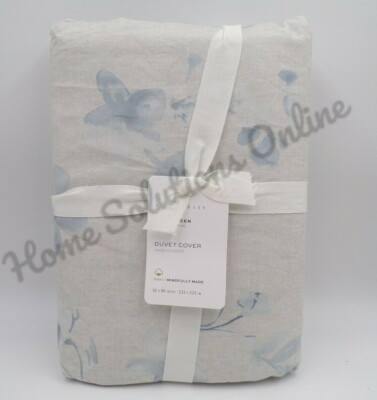 Pottery Barn Florence Floral Organic Percale Duvet Cover Full/Queen Gray #Q220