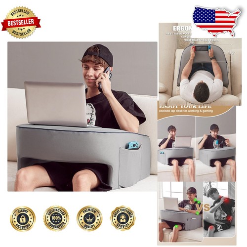 Breathable Memory Foam Laptop Stand and Reading Pillow - Stylish Grey Design - 第 1/8 張圖片