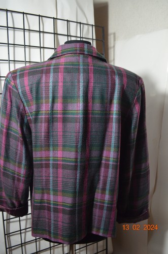 Vintage 80's  KORET burgundy / Pink plaid 3 Button Blazer Size 18 - Picture 3 of 10