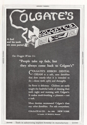1921 Colgate Dental Cream: People Take Up Fads Vintage Print Ad
