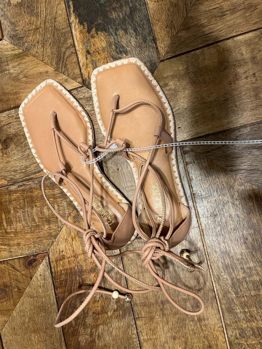 Antonio Melani The Nat Note Leather Ankle Wrap Tie Thong Sandals Tan 6M  (RETURN)