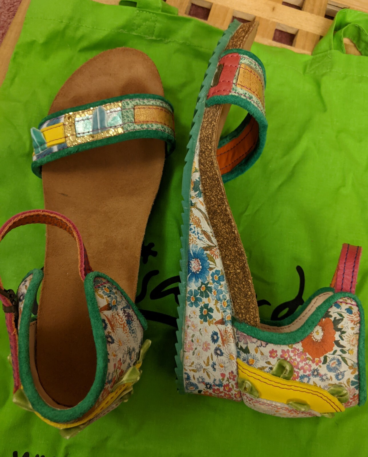 Handmade Artisan Patchwork Heeled Sandals Colourf… - image 7