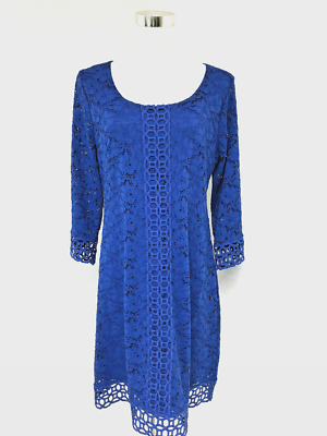 Alfani Blue Stretch Lace Overlay Dress 3/4 Sleeve Sz: L RTL $99.50 EUC |  eBay