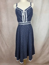 Vintage Gunne Sax Dress Size 11 Calico Midi Sundress Navy Blue Corset Bust
