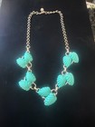 Vintage Molded Teal Blue/Green Leaf Necklace! Silver Tone 16" — photo 5