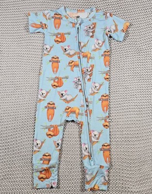 Bums & Roses Baby Short Sleeve Bamboo Romper Sz 12-18M Sloths Koalas Sleeper PJ
