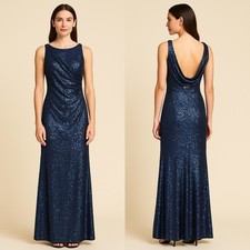 Adrianna Papell Navy Blue Sequin Evening Gown – Size 2