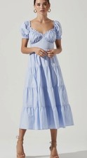 ASTR THE LABEL Anthropologie Sweetheart Puff Sleeve Poplin Midi Dress sze M NWOT