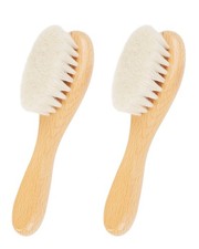 2 PCS Baby Hair Brush Wooden Handle Natural Soft Goat Bristle Newborn Toddler
