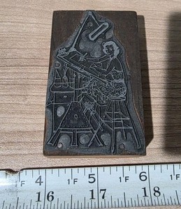 Vintage Letterpress Printing Block Woman Working at Drafting Table Desk Artist?