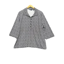 Lands' End Active Top Size 2X 3/4 Sleeve UPF 50+ Floral Collared Shirt Stretch