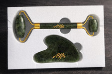 Alfia Jade Roller Gua Sha Set 100 Natural Crystal Face Massager for Skin