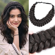 Messy Wide 2 Strands Synthetic Hair Braided Headband Classic Chunky Braid Hea...