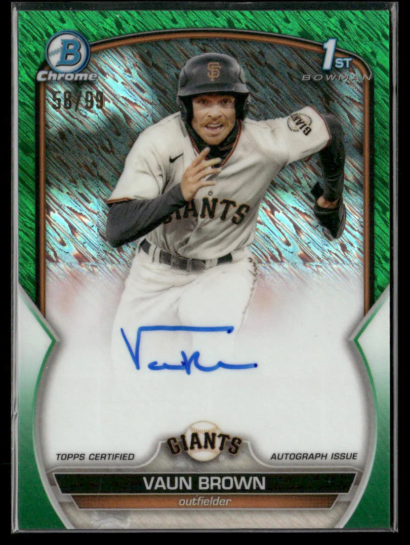 2023 Bowman Chrome Vaun Brown #CPA-VB Green Shimmer 1st Bowman Auto 58/99