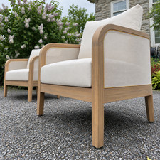 Set of 2 Solid Wood Outdoor Club Chair Patio Lounge Armchair with Beige Cushions