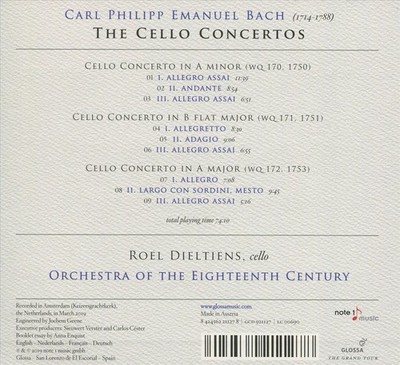 C.P.E. / DIELTIENS BACH - CELLO CONCERTOS NEW CD
