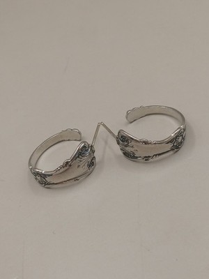 Vtg Wells 925 Sterling Silver Spoon Handle Hoop Earrings