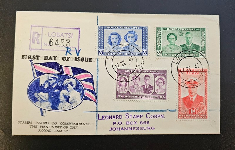 Bechuanaland Protectorate 1947 KGVI Royal Visit Sc 143-146. SG 132-135 Reg Cover