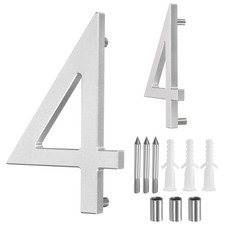 5" Solid Aluminum Floating House Numbers for Outside Address Number 4, Silver