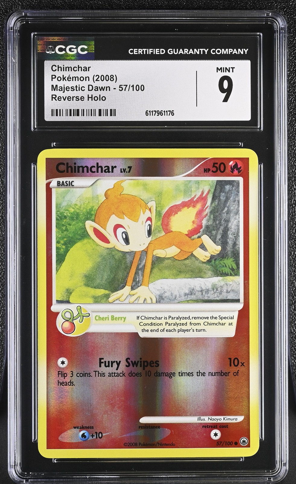 CGC 9 MINT Chimchar 2008 Majestic Dawn 57/100 Reverse Holo Pokemon Card