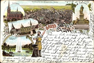 Litho Essen in the Ruhr Area, total view of Krupp's works,... - 3854315