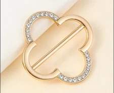 Women Rhinestone Shawl Buckle Silk Scarf Ring Oval Flower Brooch Scarf Clip