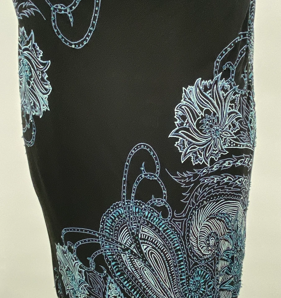 VTG Eva Blue Dress Women 14 Paisley Beaded Hanky Hem Dark Fairy Whimsigoth Y2K - Image 3 of 4