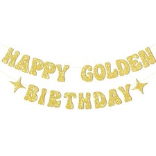 Gold Happy Birthday Banner or Happy Birthday Sign for Golden Birthday Party D...