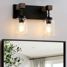 Farmhouse Bathroom Light Fixtures, 2 Light Matte Black Bathroom Vanity Light,...