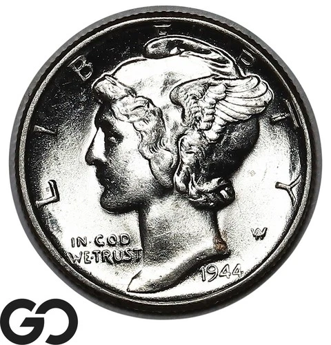 1944 Mercury Dime, Lustrous Gem BU+