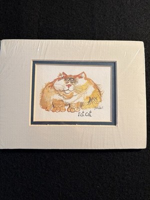 Vintage 1960 s Matted watercolor Print  Fat Cat  by Don Nedobeck NOS