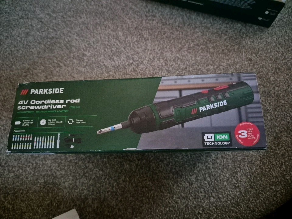 Parkside 4V Cordless Rod Screwdriver Set + Case Bits Holder USB Cable