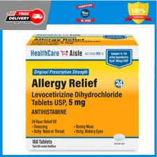 HealthCareAisle Allergy Relief, 5mg Levocetirizine, 160 Tablets, 24Hr Relief