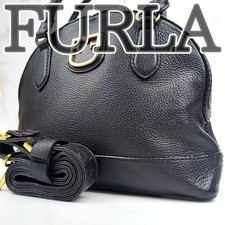 FURLA Fantastica Leather Shoulder Bag 2Way Black AA Condition Authentic Japan