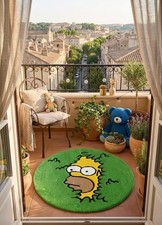 Cartoon Character Round Kids Rug Soft Plush Green Bedroom Playroom Carpet Mat
