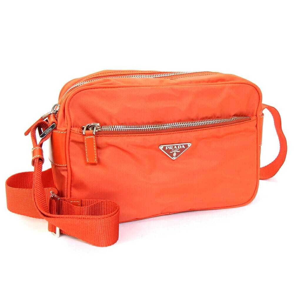 Prada Orange Nylon Leather Shoulder Bag with Triangle Logo Crossbody Pochette