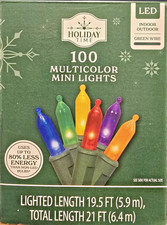 Holiday Time 100-Count Multicolor LED Mini Christmas Lights GREEN Wire NEW