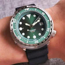 46.5mm Tandorio Sterile Green Dial Japan NH35A Automatic Steel Diving Mens Watch