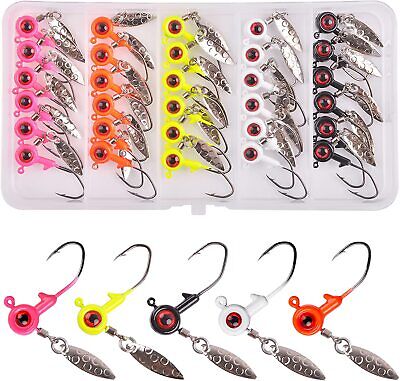 30pcs Underspin Fishing Jig Heads with Willow Blade Eyes Bass Trout Jig  1.75g-5g 