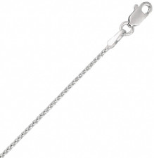 1.2mm Round Wheat Spiga Diamond Cut Chain Necklace Real 14K White Gold