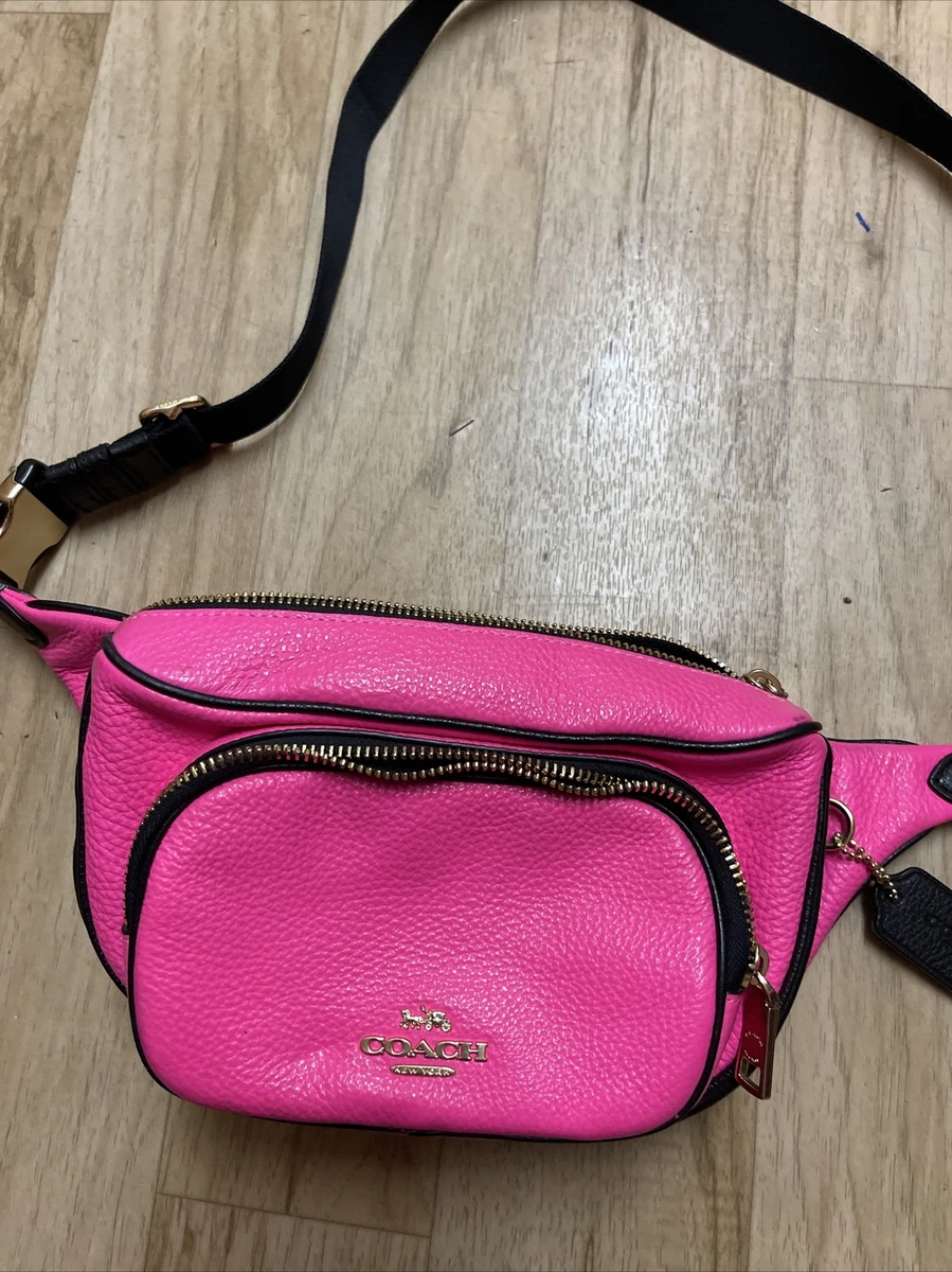 Coach Court Belt Bag NEON PINK Black Colorblock Fanny Pack Sport