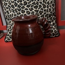 Vtg Pottery Pitcher Rust Red and Gray Jug Trust Handle