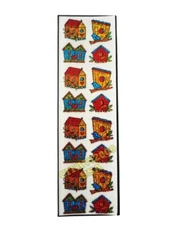 HAMBLY STUDIOS PRISMATIC GLITTER STICKERS * BIRD HOUSES * 1 SHEET VINTAGE RARE 