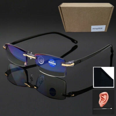 MARKENLOS 2 Stk Randlose Lesebrille Blaulichtfilter Herren Damen Brille 1,5 2,0 2,5 3,0 4