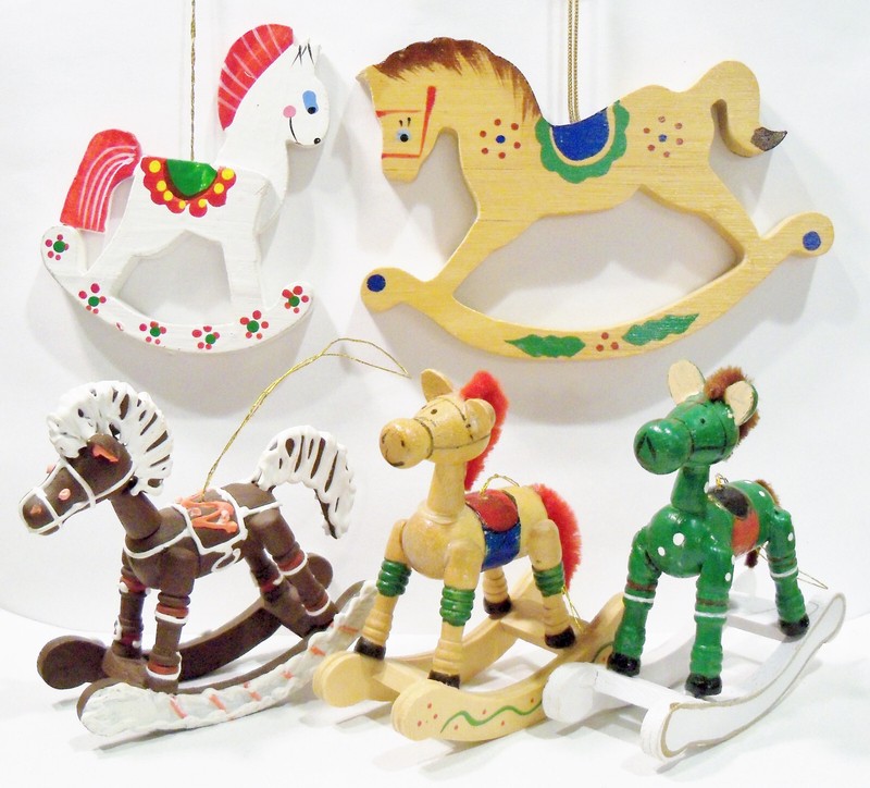 Rocking Hobby Horse Kurt Adler Wooden Wood Vintage Taiwan Christmas Ornaments