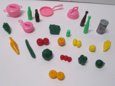 LOT OF 26 BARBIE KITCHEN FOOD POTS FRUIT VEGETABLES CANS MORE 2 BIN A